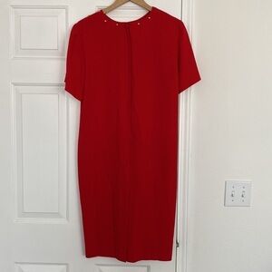 Liz Claiborne vintage cherry red shift dress with gold embellishments.